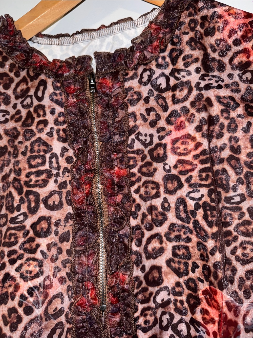 Sleeveless Leopard Print Ruffle Top - Brown - Picture 2 of 3